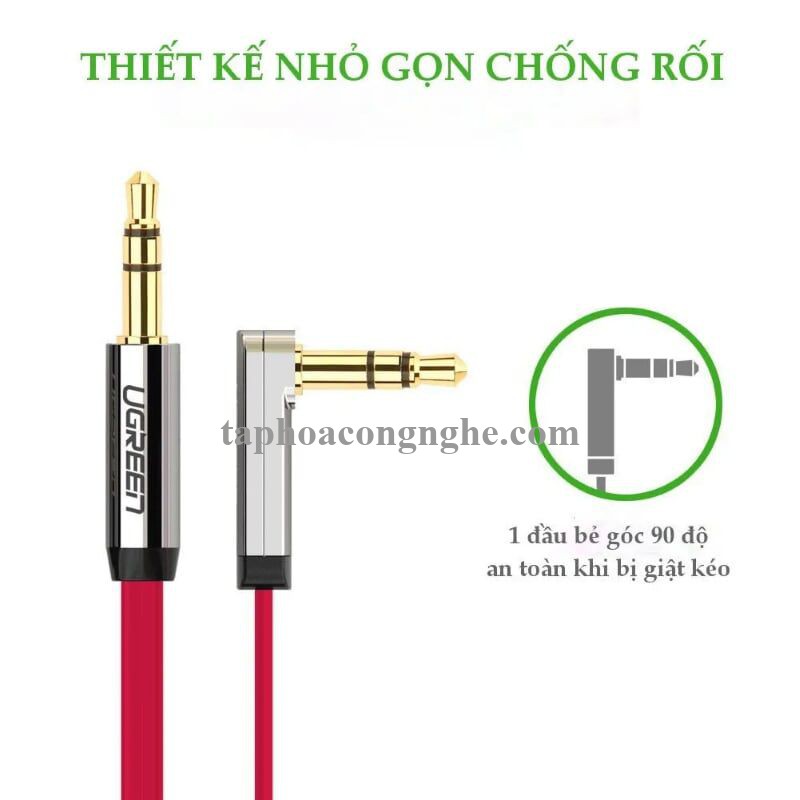 Ugreen 10797 0.5M Đỏ Cáp âm thanh 2 đầu 3.5mm dương chữ L dây dẹt AV119 30010797